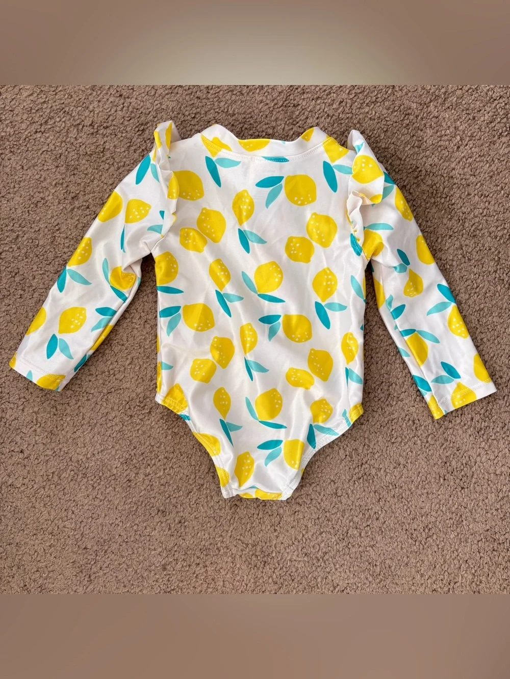 Gerber Girls 3-6M Long Sleeve Zip Ruffle One-Piece Swimsuit Lemon Fruit Print